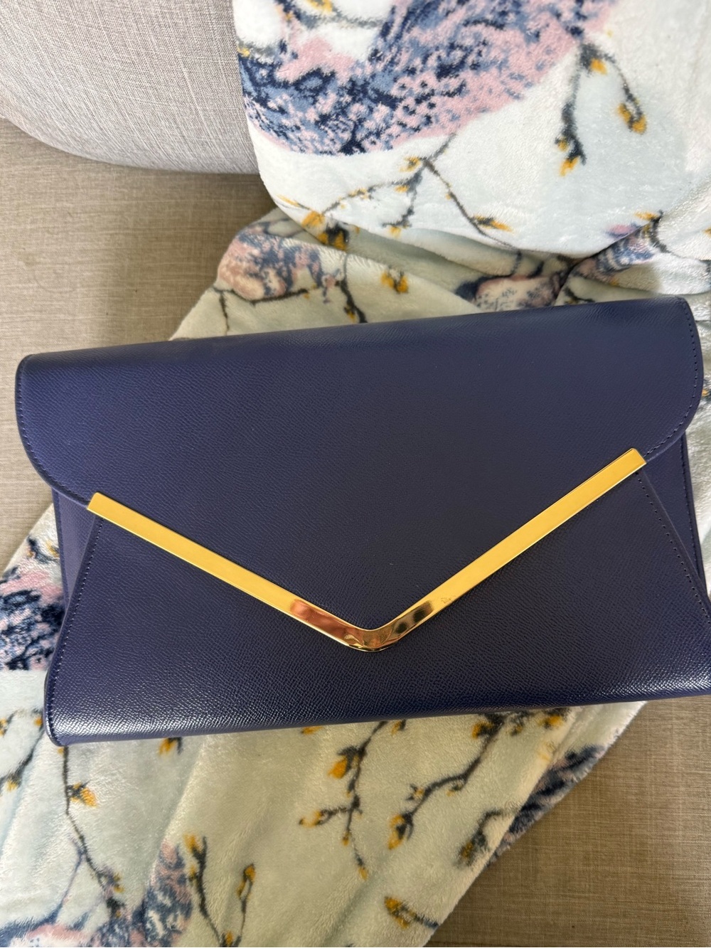 Neiman Marcus- Navy Envelope Clutch with Gold Accent - Women's Bag